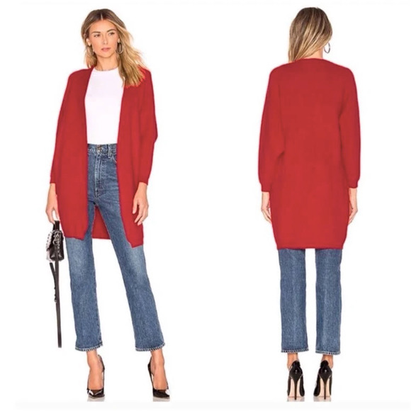 Lovers + Friends Sz XS Sweaters Lovers and Friends Red Ribbed Cardigan Oversized - Picture 1 of 15